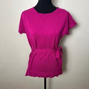 Emma James Belted Knit Top Short Sleeve Casual Everyday Comfort Size L